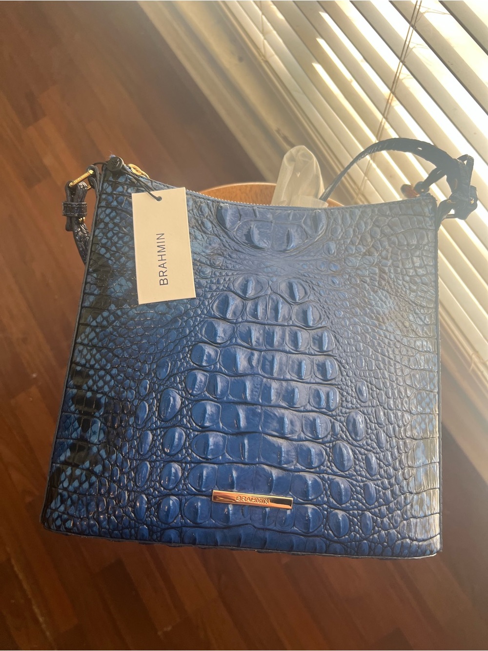 Brahmin Navy Croc-Embossed Leather Shoulder Bag